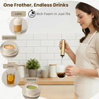 Rechargeable Milk Frother, Electric Coffee Foamer, Handheld Drink Mixer for Latte, Cappuccino, Coffee, Eggs, Hot Chocolate, Protein,Beige