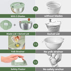 Stainless Steel Salad Spinner Large, BPA-Free Lettuce Spinner, 3-in-1 Salad Bowl & Fruit Cleaner with Non-Slip Base, Dishwasher Safe, 5 Blade Slicer & Egg Yolk Separator, 5.3Qt