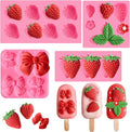 JOERSH 4PCS Strawberry Fondant Molds, Bow Fondant Silicone Molds, Fruit Baking Mold for Cake Decorating, Cupcake Topper, Chocolate, Candy, Candle, Clay