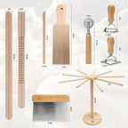 Pasta Making Tools 9 Pcs with Pasta Drying Rack, Threaded Rolling Pin, 2 Rolling Pins, Gnocchi Board, Dough Cutter, Wheel Cutter, 2 Ravioli Stamps,Pasta Making Kit Accessories for Home