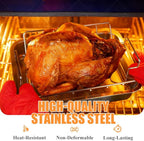 Turkey Roaster Roasting Rack with Pan, Stainless Steel Poultry Turkey Roasting Pan for Smoker Smoking and Grilling/Dual Purpose fit for Oven, Large Size Big Green Egg and Kamado Joe Etc