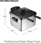 Hamilton Beach Electric Deep Fryer with 2 Baskets and Lid, 4.5 Liters / 19 Cups Oil Capacity, Temperature Control, View Window, Professional Style, 1800 Watts, Stainless Steel (35036)