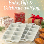 2-Pack Silicone Mini Loaf Pans for Baking Bread – 8-Cavity Nonstick Baking Molds with Metal-Reinforced Handles – BPA-Free, Odor-Resistant Silicone mini bread loaf pans for Cakes & Meatloaf – Cream