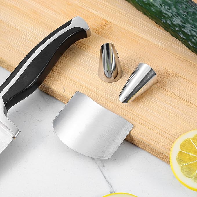 SEWACC 3pcs Finger Guards for Cutting Food Stainless Steel Finger Protectors for Kitchen Cutting Tools Vegetable Cutting