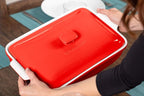 ROSSALLINI Stoneware Casserole Dish Bakeware Set with Lid, Covered Rectangular Dinnerware, Extra Large 4.23 Quart, 13 by 9 Inch, Rosso [Red]