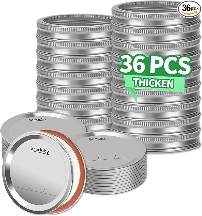 36Pcs Mason Jar Lids with Rings Wide Mouth, Upgrade Canning Lids with Rings/Bands for Ball, Kerr Jars and More, Split-Type with Leak Proof & Airtight, Food Grade Material for Mason Jars