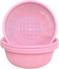 4 pcs Plastic Wash Basket Round Perforated Colander Wash Vegetables and Fruits Drain Cooked Pasta Kitchen Essentials Food Strainer Basket Strainer Kitchen pink