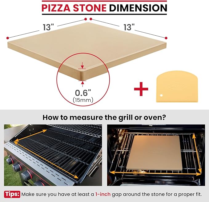 Unicook Pizza Stone 13 Inch, Cordierite Square Baking Stone for Ooni 12 Oven, Ideal for Making Crispy Crust Pizzas Bread and Cookies
