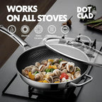 DOTCLAD Wok pan,Hybrid 13 inch Wok with Lid, PFOA Free Cookware,non stick Stainless Steel Woks & Stir-fry pans Nonstick, Dishwasher and Oven Safe, Works on Induction