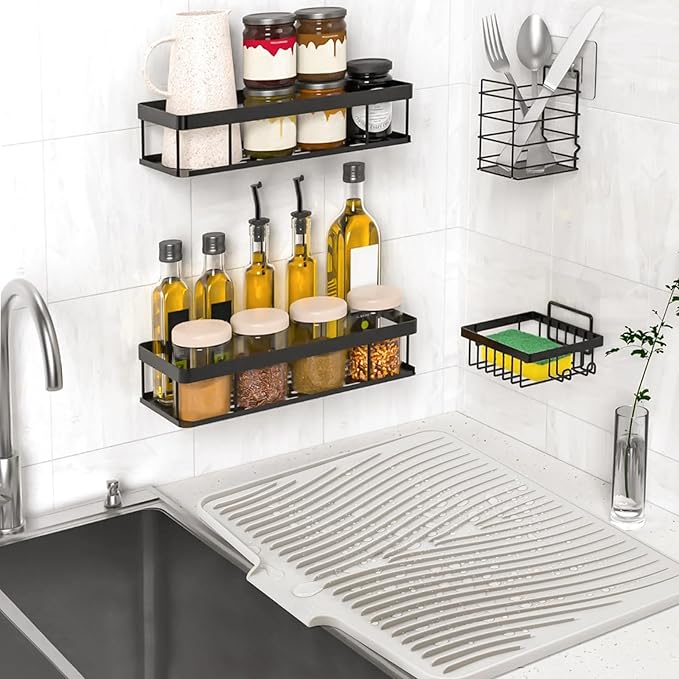 TIKNIK Silicone Dish Drying Mat, Stone Drying Mat for Kitchen Counter with Built-In Drain, Non-Slip Drain Pad with Built-in Drain, Heat Resistant Stone Drying Mat, Hangable, Cream-1pcs, 20" x 15"