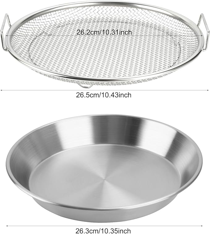 Oil Filter Tray, Stainless Steel Mesh Drain Basket Colanders Air Fryer Accessories for Fried Food Draining Rack Barbecue Grill Tray Net Draining Pan Strainer for Vegetable Dessert (10.2 Inch)
