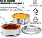 WUWEOT Stackable Steamer Insert Pans, 7.8 Inches Stainless Steel Pot-in-Pot Baking Pan, 2 Tier Pressure Cooker Accessories with Sling Handle and Silicone Gloves for Instant Pot