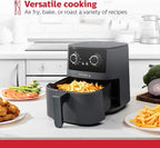 Holstein Housewares 4.4QT Air Fryer. Your All-in-One Culinary Solution. Air fry, roast, bake or grill. Adjustable temperature and time, Hot air technology and Dishwasher Safe, 1400W, Grey