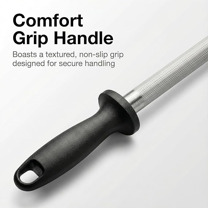 Knife Sharpener Rod, 13 Inch Carbon Steel Honing Steel for Kitchen Knives, Professional Magnetized Sharpening Stick with Nickel-Chrome Plating, Easy Grip Tool for Chef Knives