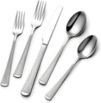 Yoehka 60-Piece Hammered Silverware Set for 12, Stainless Steel Flatware Set with Roman Column Handles, Mirror Polished Cutlery/Utensils Set for Home, Restaurant, Hotel, Dishwasher safe