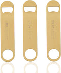 A Bar Above Bottle Opener, Bartender Tool, Flat Bar Blade Speed Opener, Heavy Stainless Steel Beer Cap Lifter With Thumb Hole, Dishwasher Safe Rust Resistant, Bartender Accessories, Gold, Pack of 3