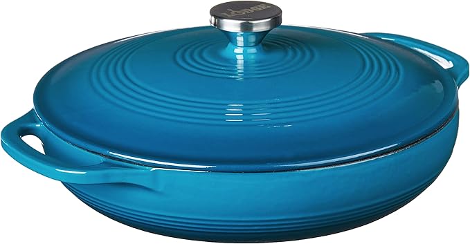 Lodge Essential Enamel Braiser - Refrigerator- & Oven-Safe up to 500° F - Heat-Retaining, Induction-Safe & PFAS-Free Enamel Cookware - 3.5 Quart, Cornflower Blue