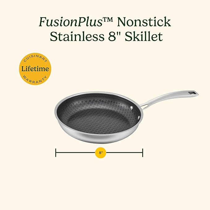 Cuisinart FusionPlus Hybrid Nonstick Stainless Steel Cookware, 12-Inch Everyday Pan with Cover, PFAS-Free PURELYSEAR Ceramic Technology, Scratch Proof, Wide Grip Handles, Dishwasher Safe