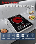 Portable Infrared Burner 2000W Electric Burner with 3 Hours Timer-Electric Hot Plate Touch Control Panel Adjustable Heating Power Glass Plate Electric Cooktop for Cooking (Black 2)