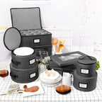 HOMELUX THEORY Wine Glass Storage Box with Dividers, Hard Shell China Storage Containers, Heavy Duty Glassware Storage Box & Stemware Storage Container with Lid, Thick Surface, and Sturdy Handle