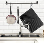 TIKNIK Silicone Dish Drying Mat, Stone Drying Mat for Kitchen Counter with Built-In Drain, Non-Slip Drain Pad with Built-in Drain, Heat Resistant Stone Drying Mat, Hangable, Black-2pcs, 20" x 15"