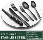 EWFEN 24-Piece Black Silverware Set with Steak Knives, Black Flatware Set for 4, Food-Grade Stainless Steel Tableware Cutlery Set, Mirror Finished Utensil Sets for Home Restaurant, Heavy Duty