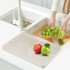 TIKNIK Silicone Dish Drying Mat, Stone Drying Mat for Kitchen Counter with Built-In Drain, Non-Slip Drain Pad with Built-in Drain, Heat Resistant Stone Drying Mat, Hangable, Cream-1pcs, 20" x 15"