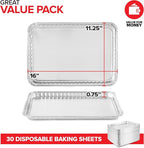 Stock Your Home Disposable Cookie Sheets for Baking (30-Pack) Aluminum Trays, Foil Pans, Shallow Sheet Pan for Cooking Thin Crust Pizza, Brownie Tins, Oven Liners