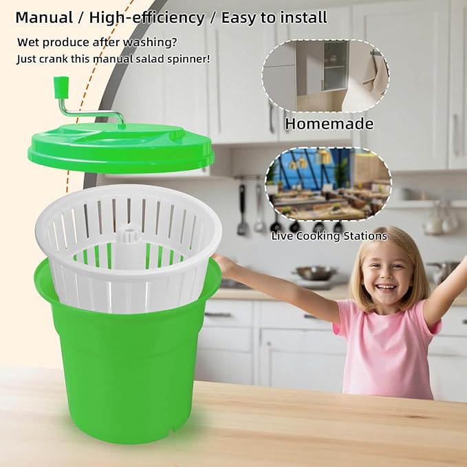 5 Gallon Salad Spinner,Large Capacity Vegetable Friuts Salad Dryer,Commercial Manual Salad Mixer for Restaurants Kitchen & Catering,Green & Orange. (Green, 5 Gallon)