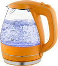 OVENTE Electric Kettle, 1.5L Borosilicate Glass Countertop Water Heater and Boiler for Coffee or Tea, BPA-Free, Auto Shut-Off, Boil-Dry Protection, Removable and Washable Spout Filter, Orange KG83O