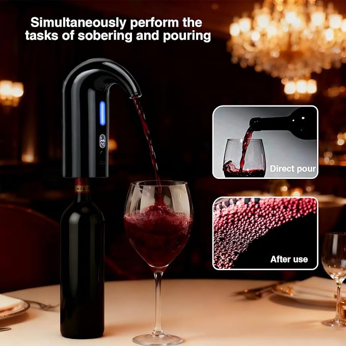 Electric Wine Aerator Dispenser Set – Automatic Wine Decanter & Pourer with LED Display, 200ml Smart Pour Control, Rechargeable Wine Pump & Stopper, Perfect Christmas Gifts for Wine Lovers