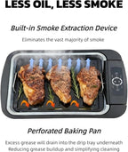 Indoor Smokeless Grill & Griddle, 1100W Electric Gill for BBQ, Smoke Extraction Device, 6-Speed Temperature Control, Non-Stick ‎Grill Plate with Oil Drain Holes, Dishwasher Safe, 5-Serving