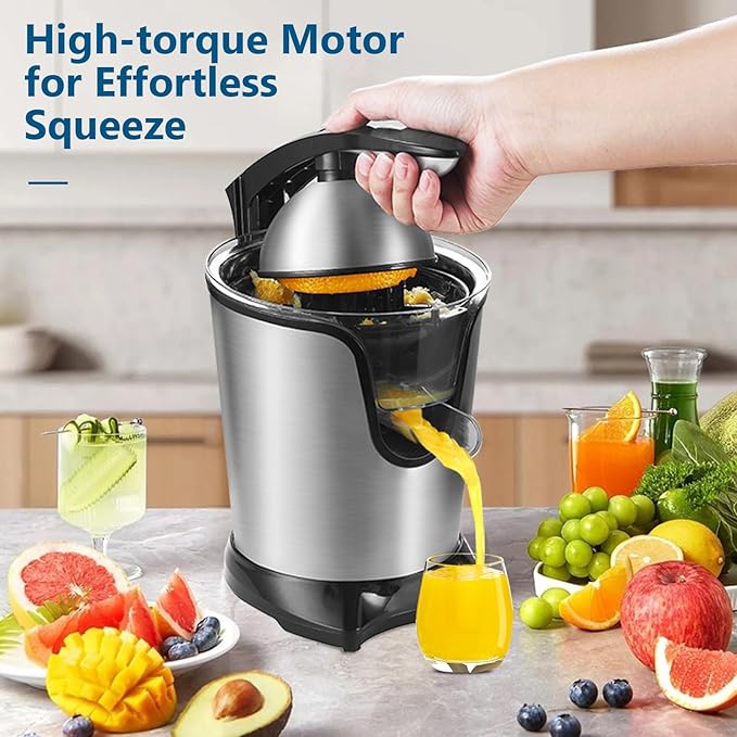 JUSANTE Citrus Juicer, Orange Juicer Machine, Stainless Steel Hands Free Lime Grapefruit Squeezer, Electric Citrus Juicer for Juice, Fruits, Lemons