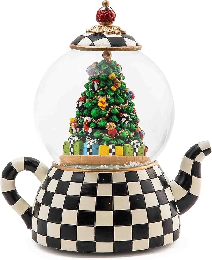 MACKENZIE-CHILDS Snow Globe, Musical Christmas Decor for Living Room, Courtly Teapot
