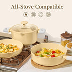 CAROTE Pots and Pans Set Nonstick, Ceramic Cookware Set, Yellow Cooking Set Kitchen Induction Set with Steamer, PFAS PTFE Free,9 Piece