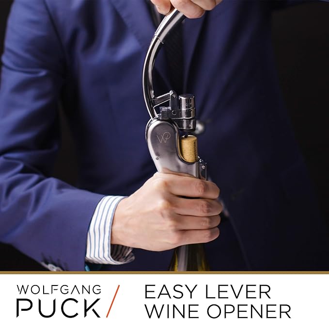 Wolfgang Puck 6-Piece Wine Tool Set with Wine Opener, Aerator, Wine Stopper, and Champagne Recorker, 2 Replacement Corkscrews, Chrome Finish, Arrives in Gift Box