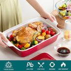 vancasso Blossom Casserole Dish With Lid, 3.8 Quart Casserole Dish for Oven, 9x13 Baking Pan with Handles, Large Casserole Baking Dish Lasagna Pan with Lid, Microwave, Dishwasher Safe, Red