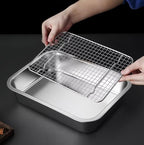 Stainless Steel Sturdy Roasting Pan with Cooling Rack – Oven, Toaster & Grill Safe, Deep Edge, Smooth Finish, Dishwasher Safe – Perfect for Turkey, Chicken, BBQ (12.4x8.5x2.8in)