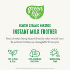 GreenLife Ceramic Electric Milk Frother, 10oz, 4-in-1, Auto Hot and Cold Foam, Dense and Light Foam, PFAS Free, Cordless Milk Warmer and Steamer for Latte, Coffee, White