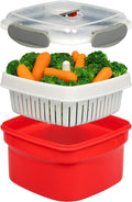 Microwave Food Steamer for Vegetables - 3 PC Microwavable Cooker with Storage- Cooking Made Easy- Removable Strainer Basket & Locking Steam Vent Lid - BPA Free, Fridge & Freezer Safe | 1.3 Liters