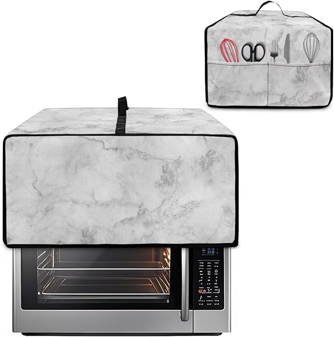 Marble Print Toaster Oven Protective Cover for Kitchen Counter, Heat-resistant Dust-proof Microwave Oven Air Fryer Cover with Storage Pockets (Medium-16.1 * 19.71 * 10 inches)