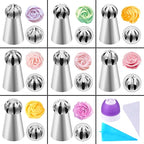 42 Pcs Russian Piping Tips Set, 8 Nozzles Flower Frosting Icing Tips Russian Ball Piping Tips for Cake Decorating Kit, 2 Couplers 30 Pastry Baking Bags 1 Cleaning Brush, 1 Reusable Silicone Bag YLYL