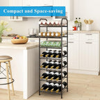 GILLAS 7 Tier Without Wooden Top Water Bottle Storage Rack, Free Standing Vertical Metal,Water Bottle Organizer, Large Capacity Bottled Rack Water Holder Stand for Cabinet Kitchen Party Pantry,Black