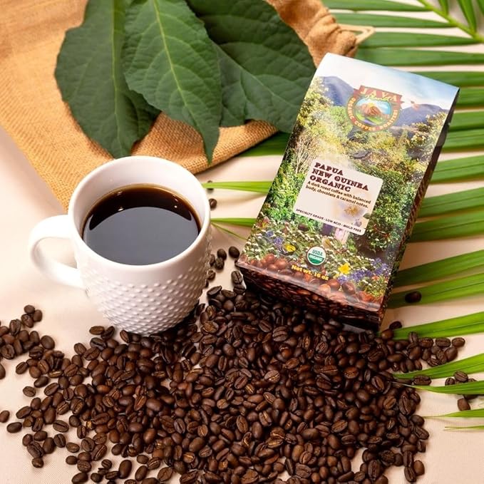 Low Acid Organic Coffee – Whole Bean, Mold-Free & Stomach Friendly by Java Planet, Papua New Guinea Single Origin Coffee, Dark Roast, Smooth Full Flavored, 1LB Bag