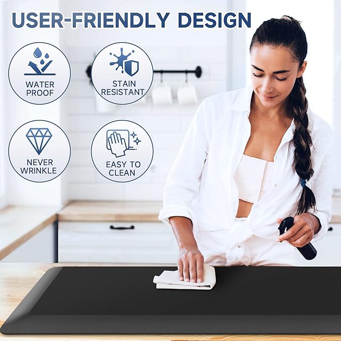 StepRite 4/5 Inch Thick Kitchen Mat Anti Fatigue Mat Kitchen Rugs Kitchen Decor Non-Slip, Stain & Water Resistant, Kitchen Mats Desk Mat for Kitchen, Office, Workshop, Black, 17'' x 47''