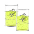 Pund'it Polluted Shatter Resistant Halloween Drink Glasses, Set of 2, 16oz Radioactive Barrel Themed Cocktail and Soda Glasses