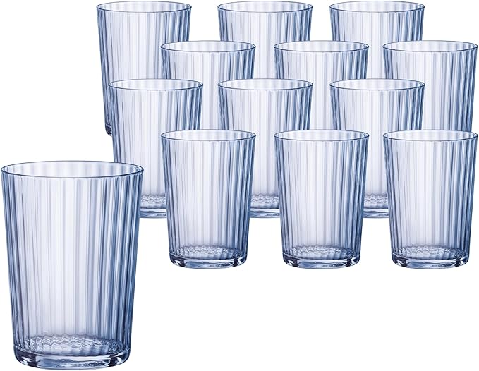 Bormioli Rocco Exclusiva Gin Fizz Glasses, Set of 12 - Sapphire Blue 17 Oz. Tumblers, Laser Cut Rim & Star Glass Clarity - Durable Cocktail & Drinking Glasses for Barware & Table Use - Made in Italy