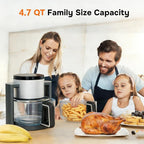 Simple Deluxe 4.7 Qt Glass Air Fryer, Non-Toxic 10-in-1 Digital Air Fryer with 360° Visible Glass Bowl, Nonstick & Dishwasher-Safe, Air Fry, Roast, Bake, Dehydrate, Fries, 1300W, Silver