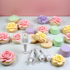 4Pcs White Flower Plunger Cookie Cutter DIY Blossom Flower Cake Fondant Mold Plastic Cake Decorating Tools Baking Accessories Cookie Cutters For Baking Plastic, Dessert and Candy Sculpting Tools