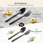 KINGSTONE 20 Pcs Black Hammered Silverware Set for 4, 18/10 Stainless Steel Heavy Duty Flatware Set, Tableware Cutlery Utensil Sets for Home Restaurant Dishwasher Safe